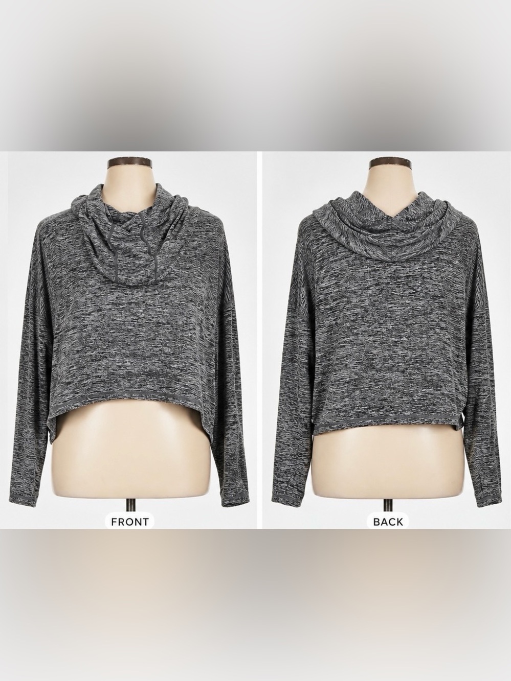 Athleta XL Gray Marled Cropped Cowl Neck Hoodie Pullover Long Sleeve